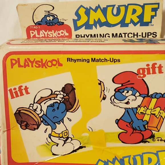 Vintage 1982 Playskool 24 Rhyming Match Ups Smurf 2 Piece Puzzles - Picture 1 of 5